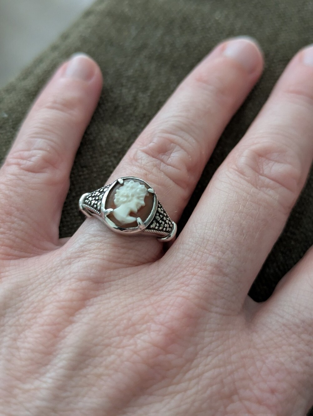 Cameo Sterling Silver Statement Ring